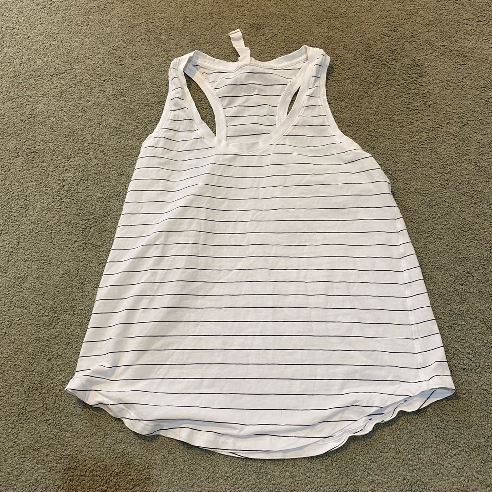lululemon athletica White Tank with Thin Navy Stripes